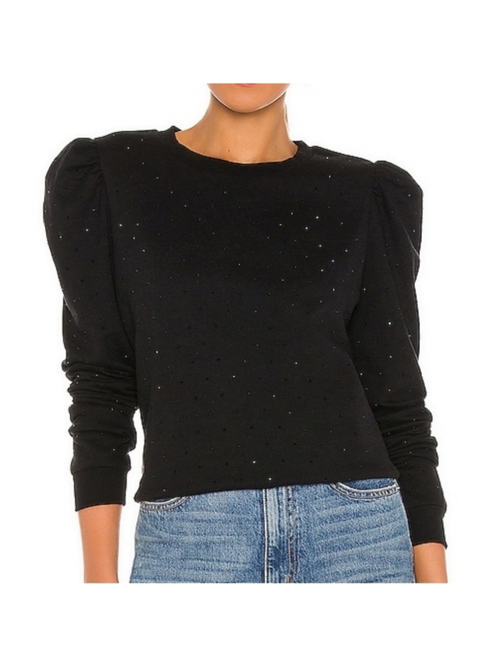GENERATION LOVE Tara Embellished Puff-Sleeve Sweatshirt in Black